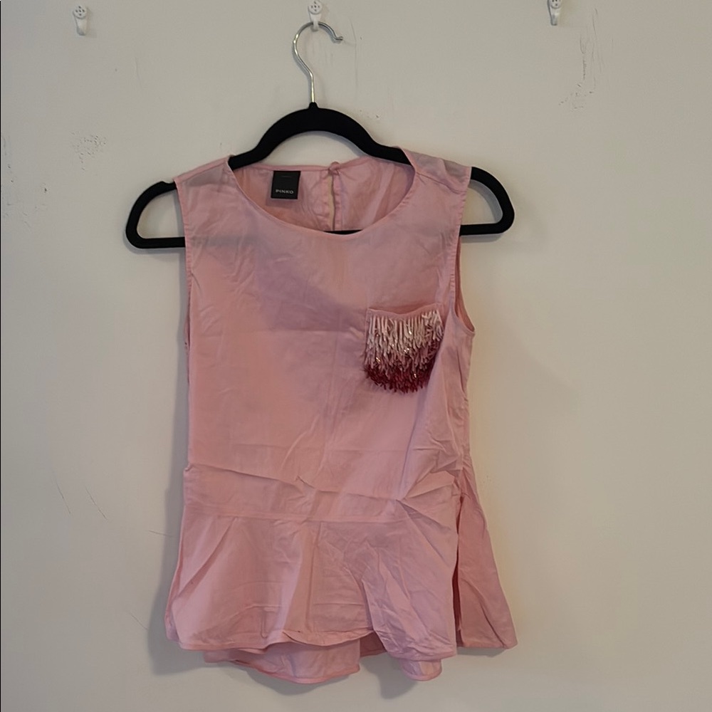 Pinko Pink Sleeveless Blouse with Fringe Pocket